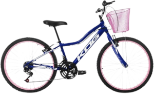 Bicicleta Aro 24 Infantil KOG Feminina 18 Velocidades V-Brake Com Cestinha