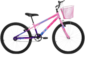 Bicicleta Infantil Aro 24 Feminina KOG Sem Marchas com Cestinhas Freio V-Brake Aros em Aluminio
