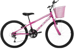 Bike Infantil Feminina Com Cestinha 18 Marchas KOG Aro 24 Aros Reforçados em Alumínio Quadro em Aço Leve Garfo Rígido